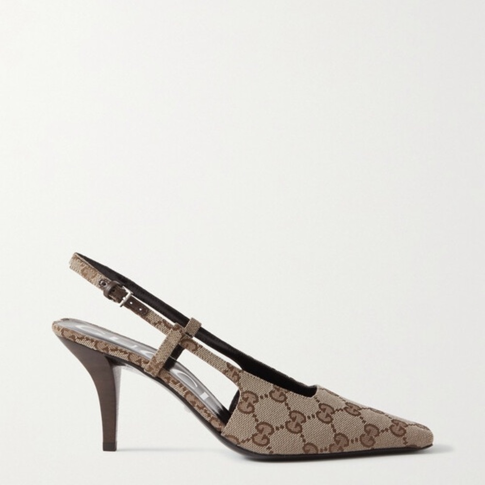 Gucci Demi logo-Jacquard canvas slingback pumps